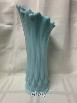 Fostoria pastel blue milk glass swung vase