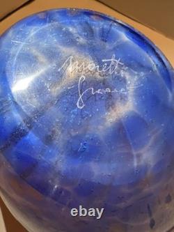 Franco Moretti signed Murano, Italy Oval Glass Vase fire&ice Red/Blue, 6 1/2H