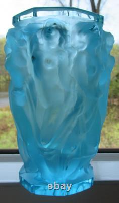 Frantisek Halama Czech Frosted Blue Art Glass Vase F. H. 60/2500 5.5T RARE Blue