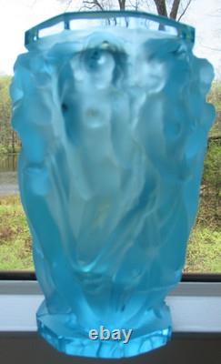Frantisek Halama Czech Frosted Blue Art Glass Vase F. H. 60/2500 5.5T RARE Blue