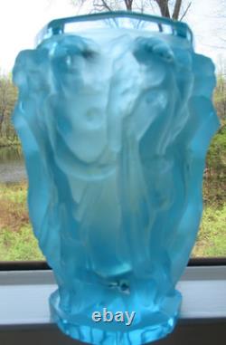 Frantisek Halama Czech Frosted Blue Art Glass Vase F. H. 60/2500 5.5T RARE Blue