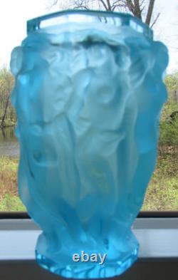 Frantisek Halama Czech Frosted Blue Art Glass Vase F. H. 60/2500 5.5T RARE Blue
