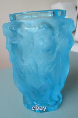 Frantisek Halama Czech Frosted Blue Art Glass Vase F. H. 60/2500 5.5T RARE Blue