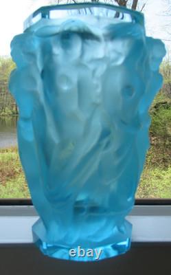 Frantisek Halama Czech Frosted Blue Art Glass Vase F. H. 60/2500 5.5T RARE Blue