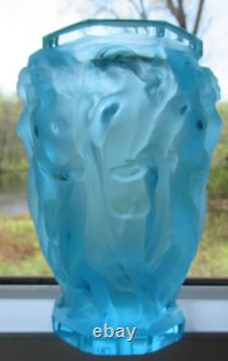 Frantisek Halama Czech Frosted Blue Art Glass Vase F. H. 60/2500 5.5T RARE Blue