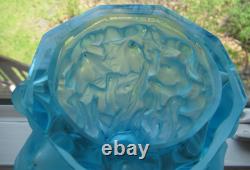 Frantisek Halama Czech Frosted Blue Art Glass Vase F. H. 60/2500 5.5T RARE Blue