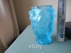 Frantisek Halama Czech Frosted Blue Art Glass Vase F. H. 60/2500 5.5T RARE Blue