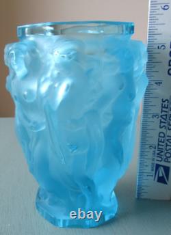 Frantisek Halama Czech Frosted Blue Art Glass Vase F. H. 60/2500 5.5T RARE Blue