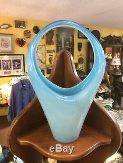 Fratelli Toso Murano Opalino Opalescent Light Blue Art Glass Handled Basket Vase