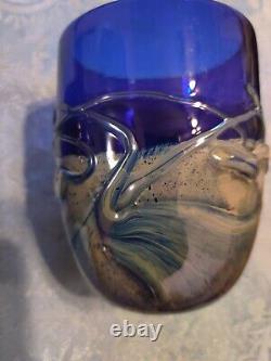 Frederick Warren Iridescent Colbalt Blue Art Glass Tumblers