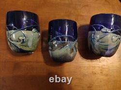 Frederick Warren Iridescent Colbalt Blue Art Glass Tumblers