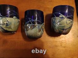 Frederick Warren Iridescent Colbalt Blue Art Glass Tumblers