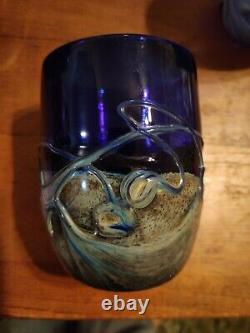 Frederick Warren Iridescent Colbalt Blue Art Glass Tumblers