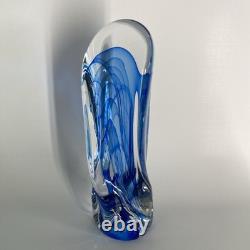 Freeform Abstract Molten Art Glass Blue-to-Clear 13 Sommerso Style Heavy