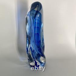 Freeform Abstract Molten Art Glass Blue-to-Clear 13 Sommerso Style Heavy