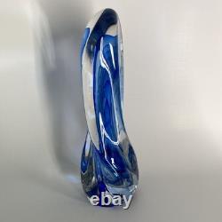 Freeform Abstract Molten Art Glass Blue-to-Clear 13 Sommerso Style Heavy