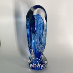 Freeform Abstract Molten Art Glass Blue-to-Clear 13 Sommerso Style Heavy
