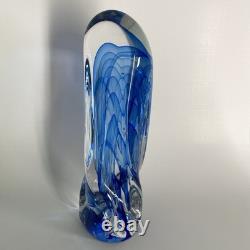 Freeform Abstract Molten Art Glass Blue-to-Clear 13 Sommerso Style Heavy