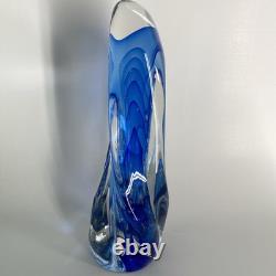 Freeform Abstract Molten Art Glass Blue-to-Clear 13 Sommerso Style Heavy