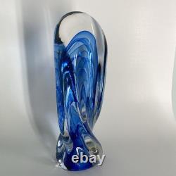 Freeform Abstract Molten Art Glass Blue-to-Clear 13 Sommerso Style Heavy