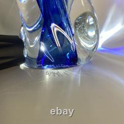 Freeform Abstract Molten Art Glass Blue-to-Clear 13 Sommerso Style Heavy