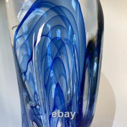 Freeform Abstract Molten Art Glass Blue-to-Clear 13 Sommerso Style Heavy