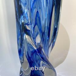 Freeform Abstract Molten Art Glass Blue-to-Clear 13 Sommerso Style Heavy