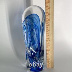 Freeform Abstract Molten Art Glass Blue-to-Clear 13 Sommerso Style Heavy