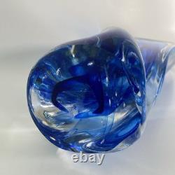 Freeform Abstract Molten Art Glass Blue-to-Clear 13 Sommerso Style Heavy