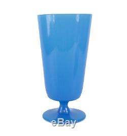 French Blue Opaline Art Glass Footed Vase, c1920