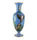 French Opaline Glass Vase Hand Painted Blue with Sparrows, c1900 Signed NW