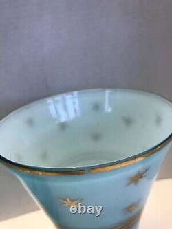 French PORTIEUX VALLERYSTHAL Vase Aqua Blue Opaline Milk Glass Gold Czech