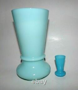 French Portieux Vallerysthal RARE, Antique Large 8 High Aqua Green Blue Vase