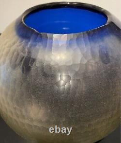 Frosted Cobalt Blue Murano Glass Vase 10x9x9