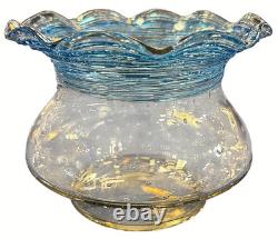 Fry Art Glass Crystal Vase With Blue Threading & Random Controlled Bubbles