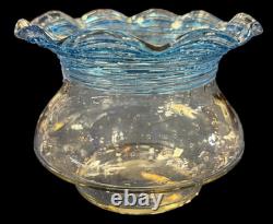 Fry Art Glass Crystal Vase With Blue Threading & Random Controlled Bubbles