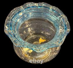 Fry Art Glass Crystal Vase With Blue Threading & Random Controlled Bubbles