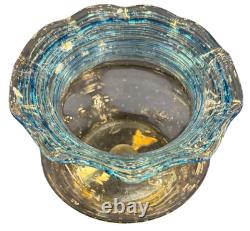 Fry Art Glass Crystal Vase With Blue Threading & Random Controlled Bubbles Fry Art Glass Crystal Vase With Blue Threading & Random Controlled Bubbles