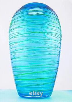 Fulvio Bianconi For Venini Italian Style Threaded Art Glass Vase 10 1/2 1970s