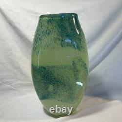 Gallery Art Glass Vase Green Blue Abstract Pattern Glossy Decorative