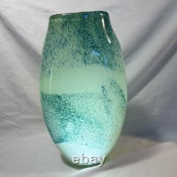 Gallery Art Glass Vase Green Blue Abstract Pattern Glossy Decorative