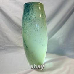 Gallery Art Glass Vase Green Blue Abstract Pattern Glossy Decorative