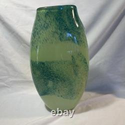 Gallery Art Glass Vase Green Blue Abstract Pattern Glossy Decorative