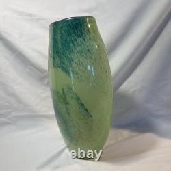 Gallery Art Glass Vase Green Blue Abstract Pattern Glossy Decorative
