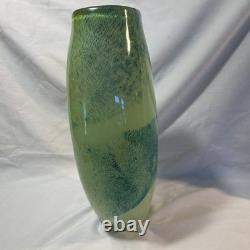 Gallery Art Glass Vase Green Blue Abstract Pattern Glossy Decorative