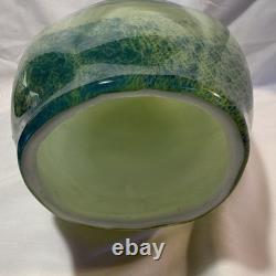 Gallery Art Glass Vase Green Blue Abstract Pattern Glossy Decorative