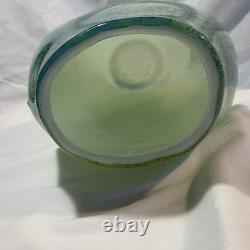 Gallery Art Glass Vase Green Blue Abstract Pattern Glossy Decorative