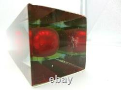 Geometric Murano block vase faceted red blue & glowing green sommerso art glass