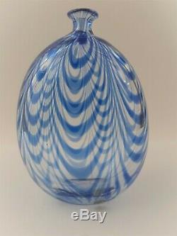 Gino Cenedese Murano 1984 Signed Blue Wave Glass Vase MURANO VETRI 8 x 5-1/2