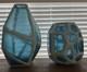 Glacier Vase PAIR Blue Layered Milk Glass 19 inch Large Handmade by Revelation